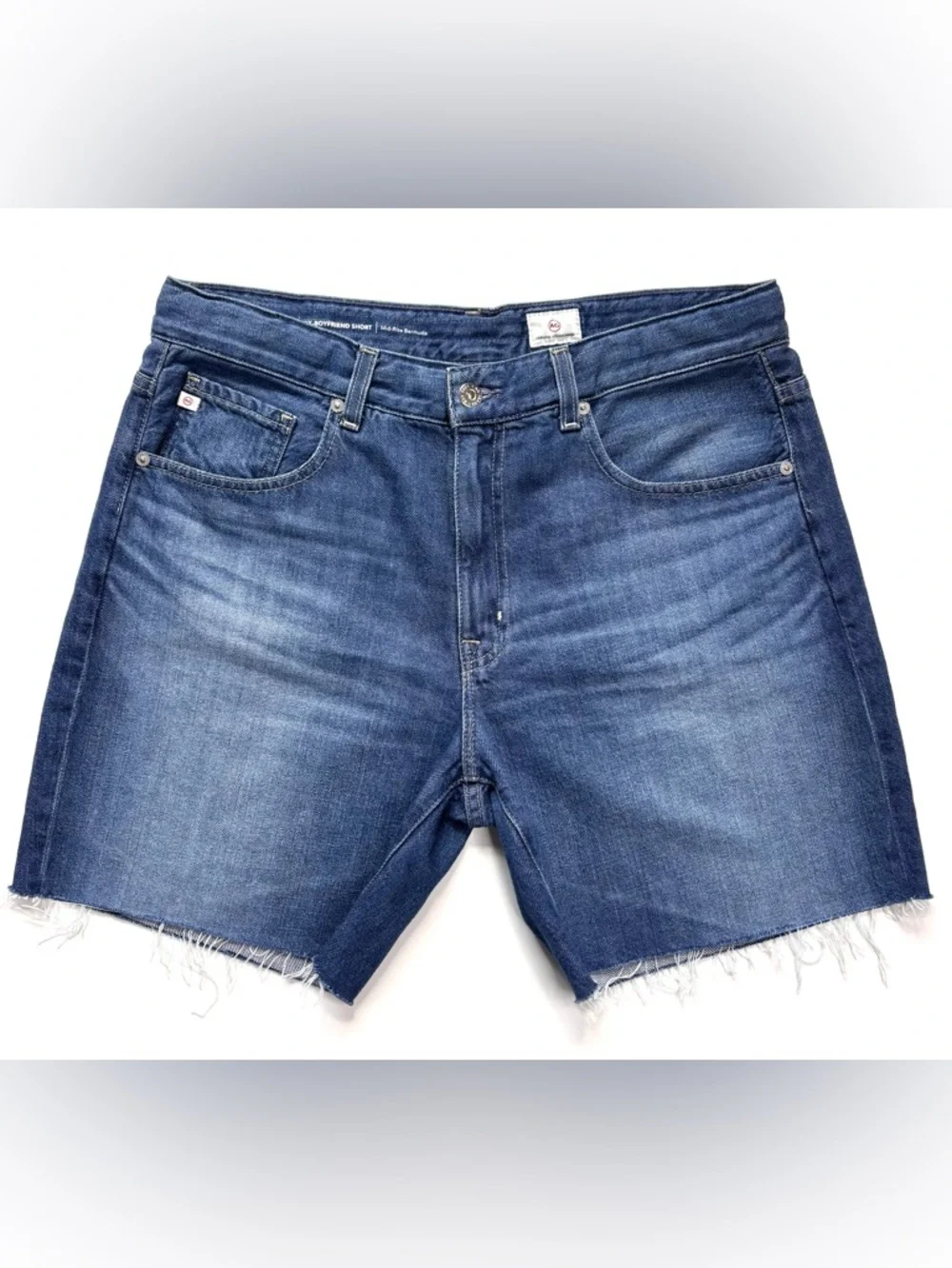 Ag Adriano Goldschmied Beryl Blue Ex Boyfriend Raw Hem 7" Denim Bermuda Shorts - Picture 1 of 12